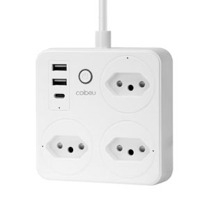 Filtro de Linha, Tomada Inteligente Wifi, Extensão Tomada, Regua Tomada, Regua de Energia, 3 Tomadas, 2 Interfaces USB, 1 Porta USB Tipo-C, Suporte para Controle Por Voz, Controle de celular (Branco)