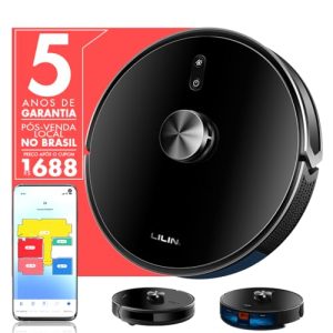 LILIN Robô aspirador de pó X6, Navegação e mapeamento LIDAR, 110/220V Bivolt, Aspirador e esfregão 3 em 1, Mapeamento de vários pisos, Autocarregamento, Conexão WiFi, Funciona com Alexa